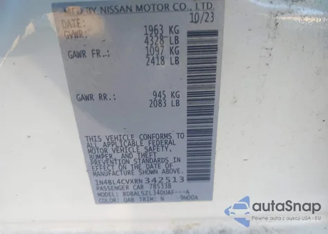 2024 Nissan Altima Sr Fwd из США, поврежденный, VIN 1N4BL4CVXRN342513